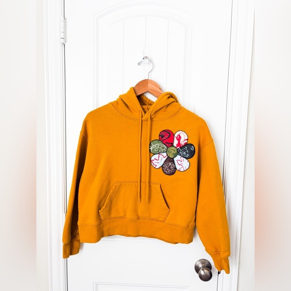 Disney Parks Bambi Hoodie Mustard Yellow Cotton Fleece Lines Size Small